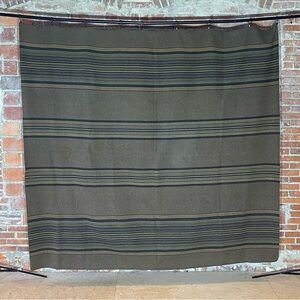 Vintage Wool Western Cowboy Camp Striped Blanket 80” X 88” Brown Black Green